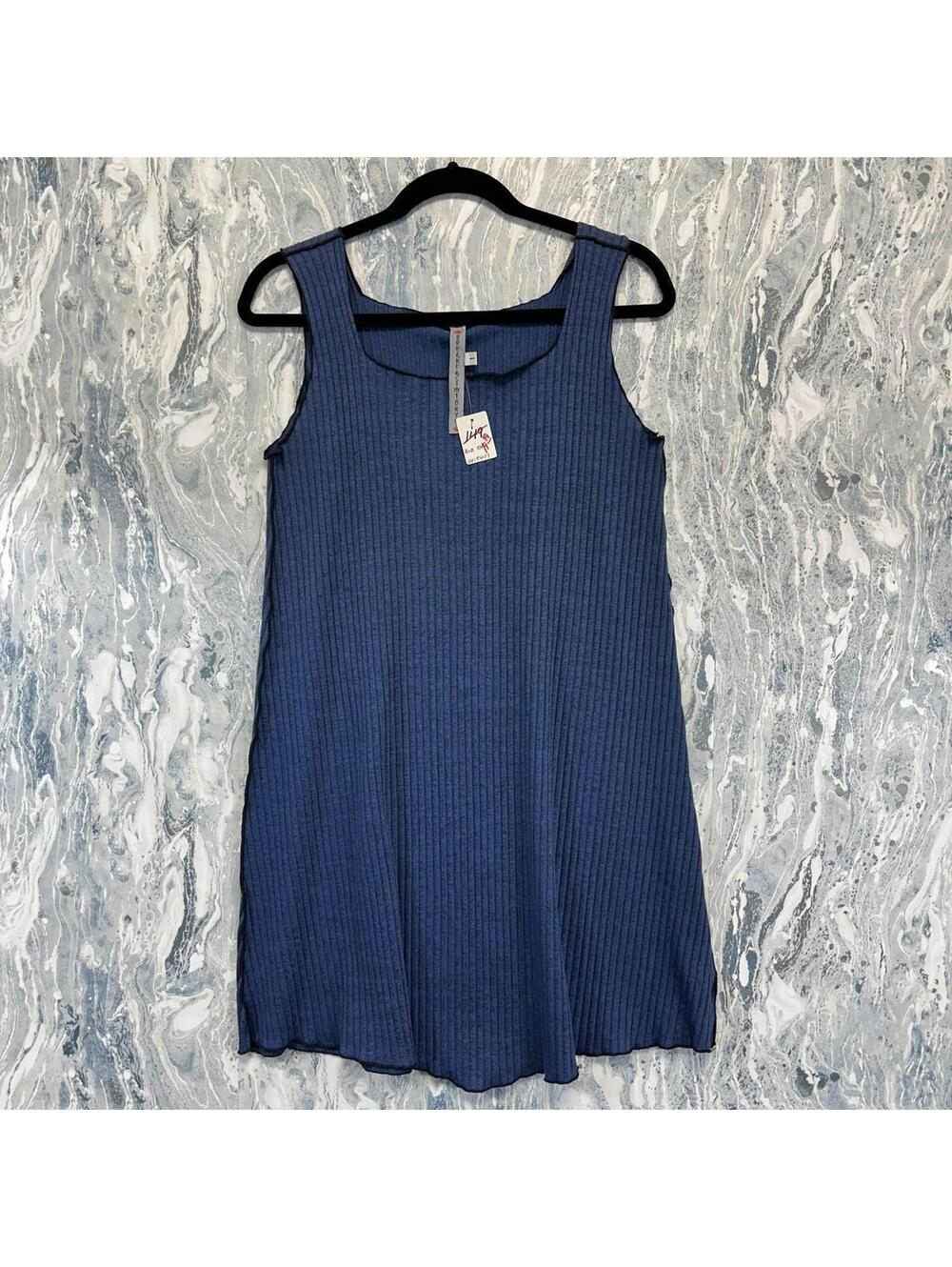 Cottage Boho Minimalist Lagenlook Navy Ribbed Sleeveless Tunic (s)